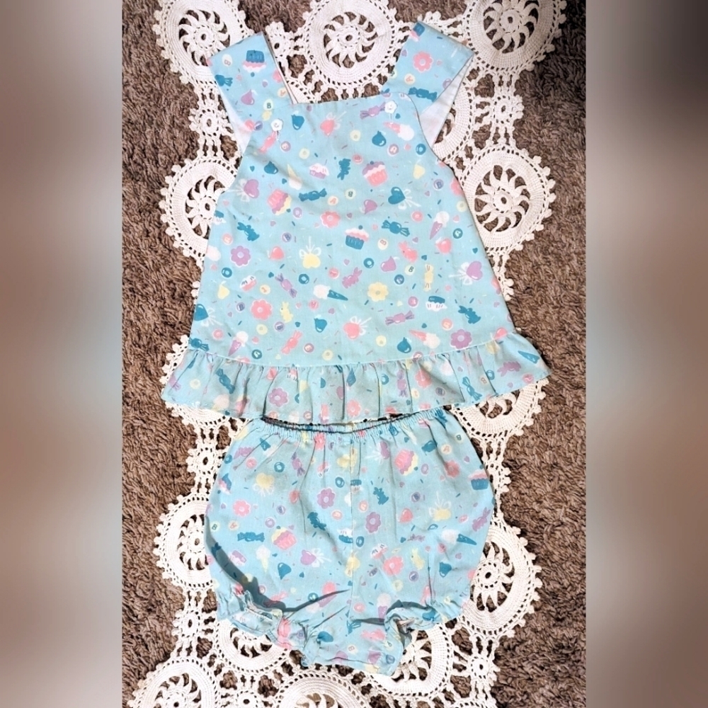 Royal Heir Vintage Two Piece Baby Girls 24m Summer Outfit OOAK